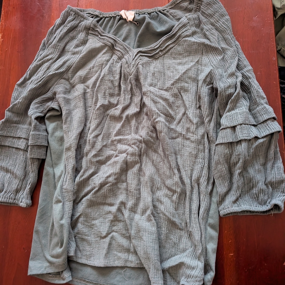 Relaxed Slate Gray Gauze V-Neck Tunic Top